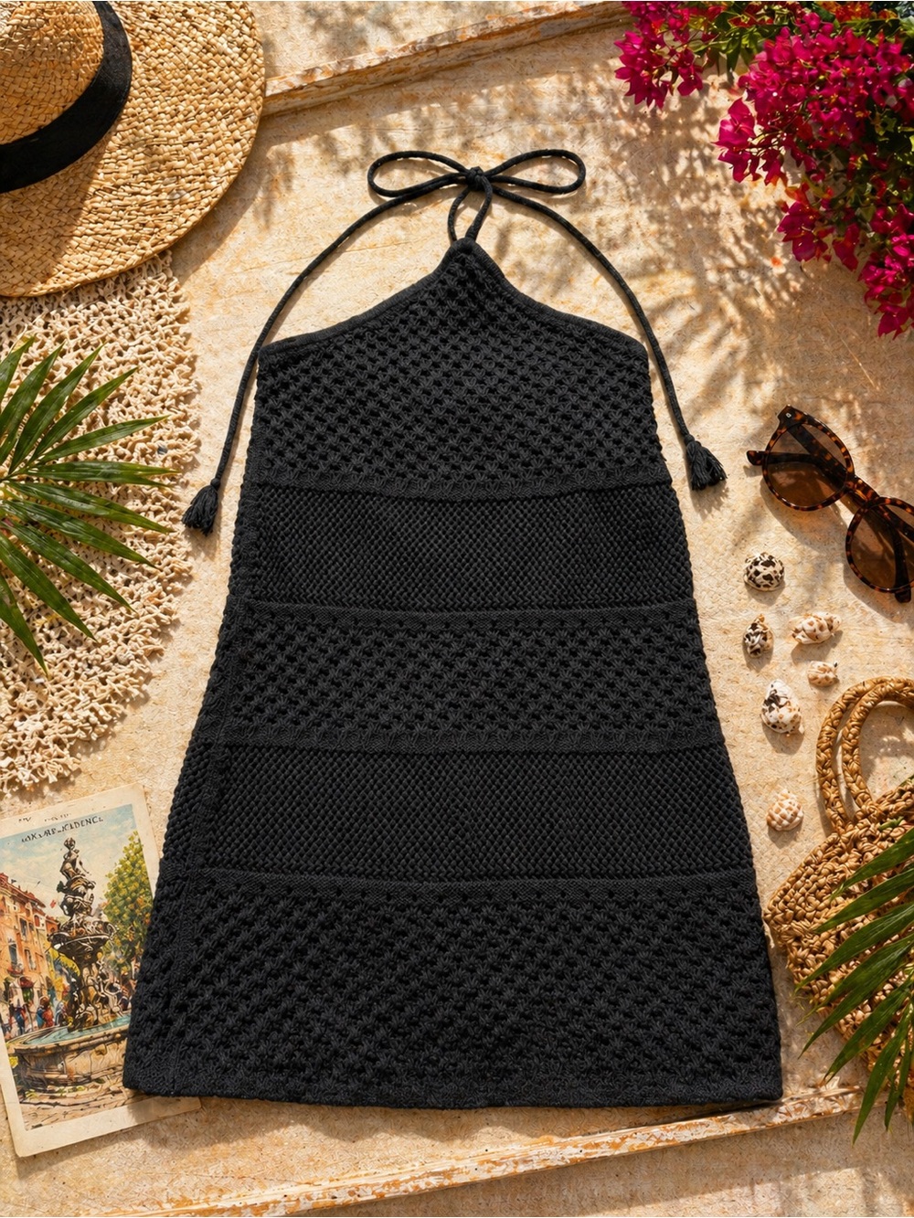 Black Knit Halter Beach Dress